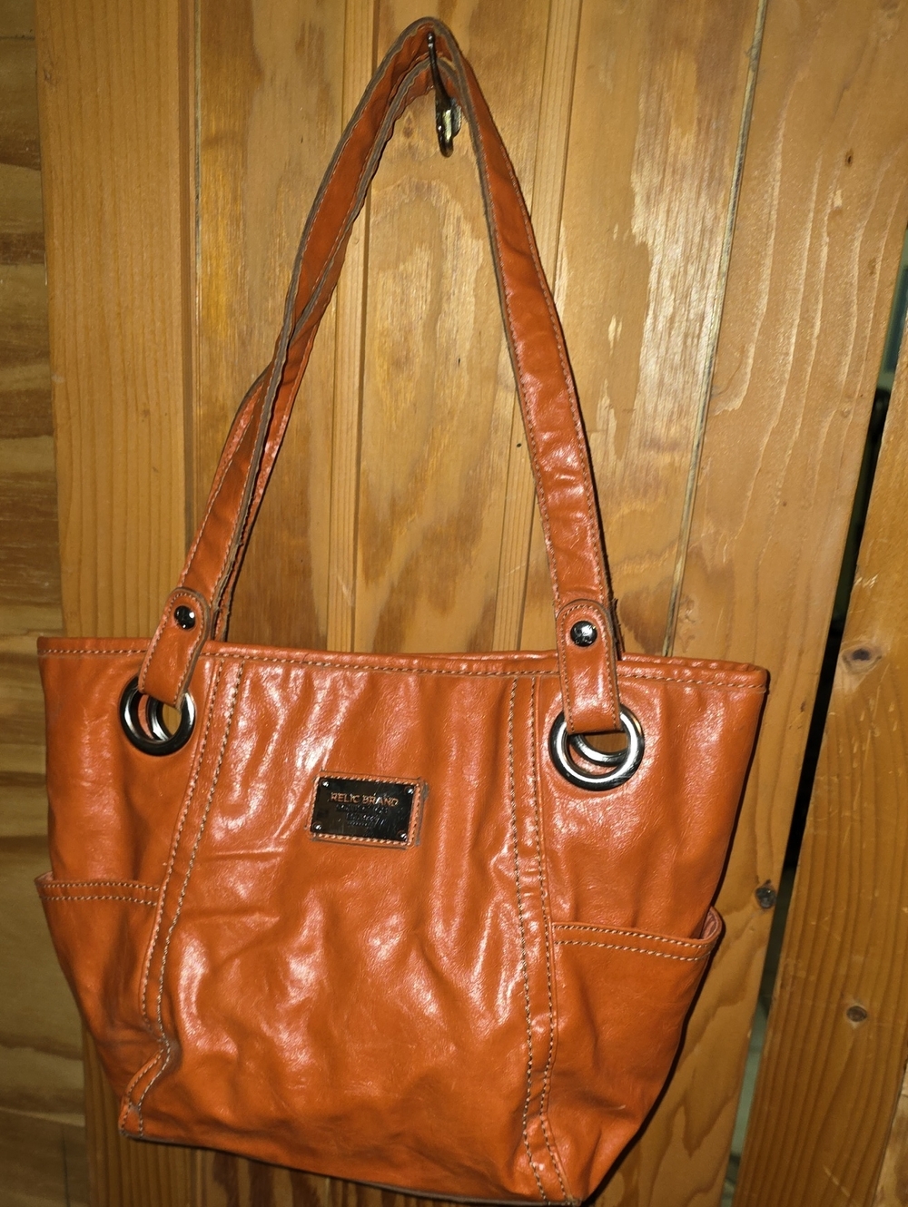 Relic Orange Shoulder Tote with Metal Ring Accents